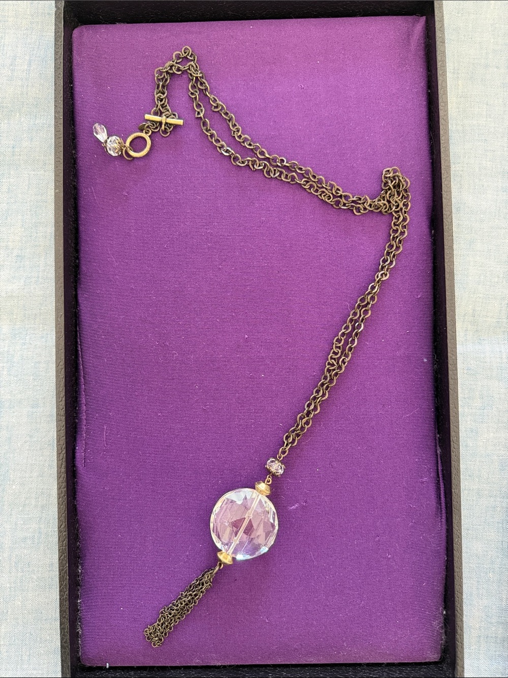 Faux Crystal Pendant Necklace in antique bronze